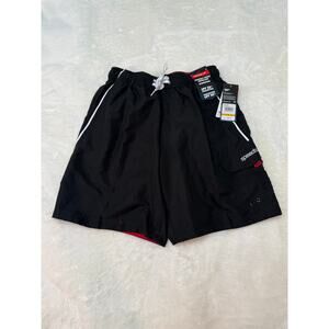 Speedo Men's Marina Valley Swim Trunk in Black with White Piping and Red Lining